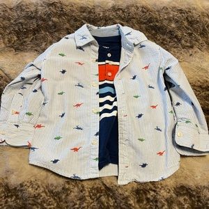 Boys EUC 3T Carter’s long sleeve striped T and dinosaur button up